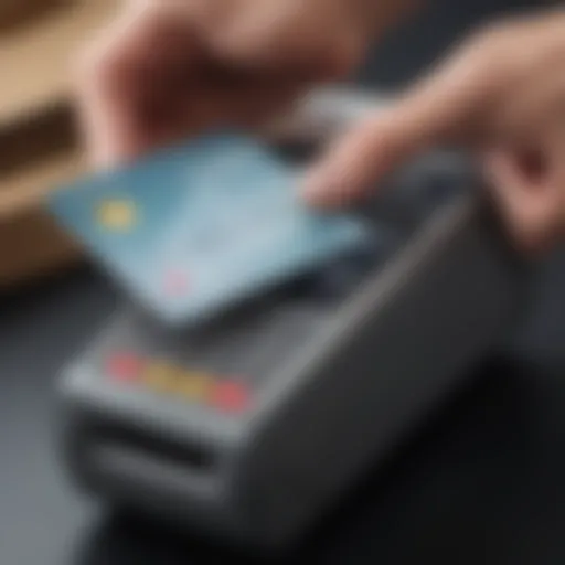 Close-up of a contactless credit card being tapped on a terminal