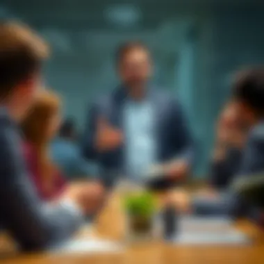 A consultant presenting solutions to a group of executives in a meeting room