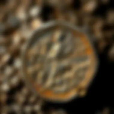 Close-up of an ancient coin