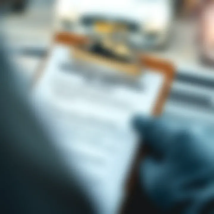 A checklist on a clipboard detailing conditions for vehicle return