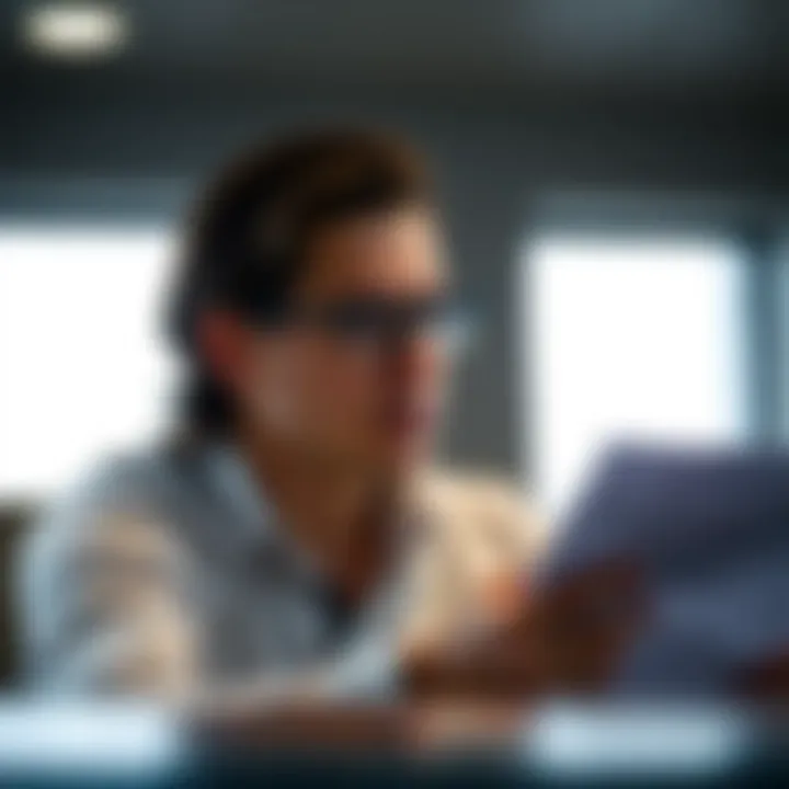 An individual reviewing a contract under soft lighting, indicating careful consideration