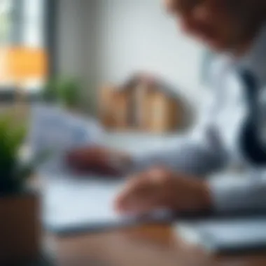 A person reviewing financial documents with a pen