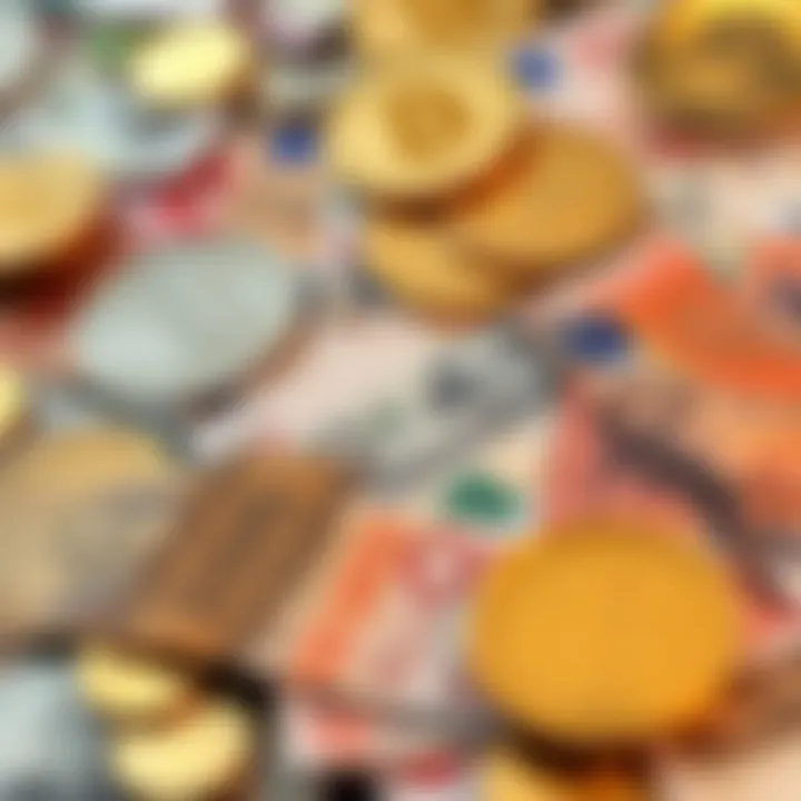 Currency Impacts on Gold Market A collage of currencies that affected the gold market in the year 2000.