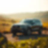 Parked Vehicle in a Scenic Setting A serene landscape showcasing a parked vehicle under soft sunlight
