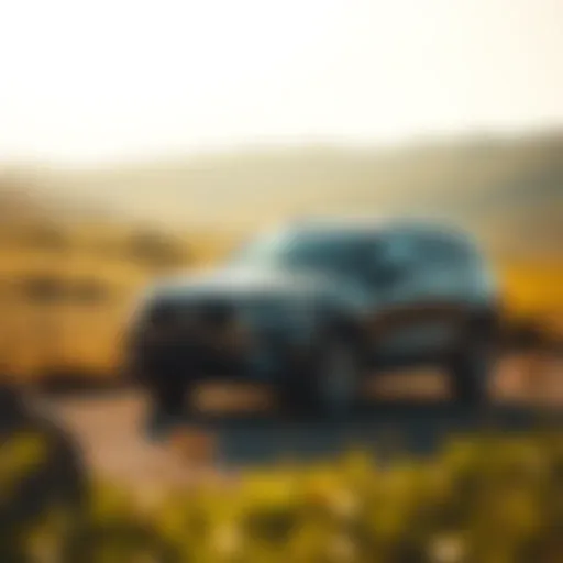 Parked Vehicle in a Scenic Setting A serene landscape showcasing a parked vehicle under soft sunlight