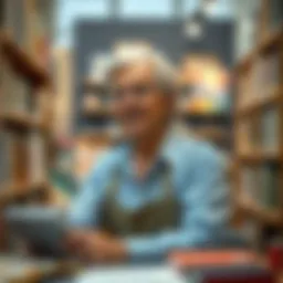 A retiree engaged in a part-time job at a bookstore