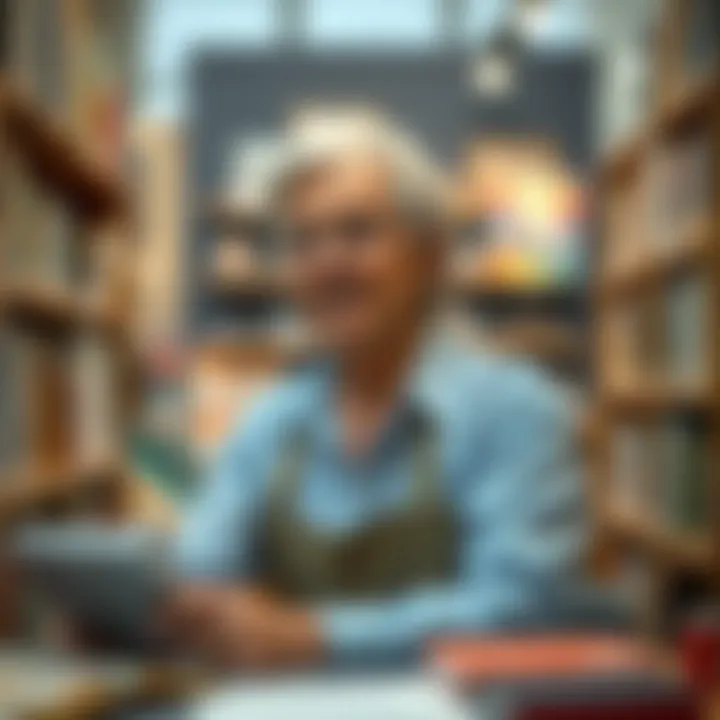 A retiree engaged in a part-time job at a bookstore