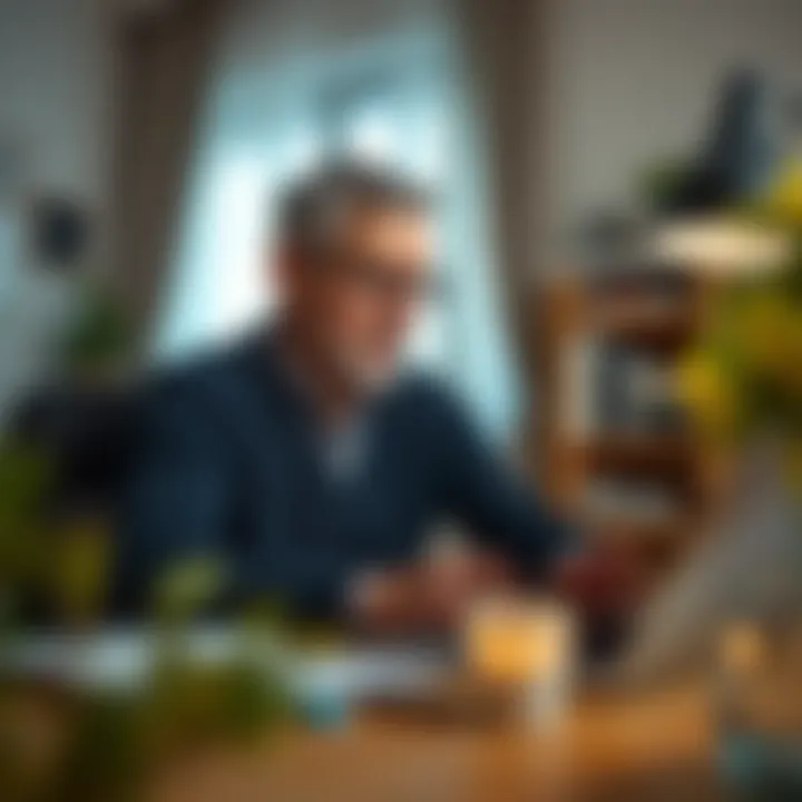 A retiree working from home on a computer