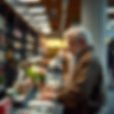 An older individual assisting customers in a local shop