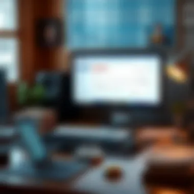 An organized workspace featuring a Quicken software interface with personal check options