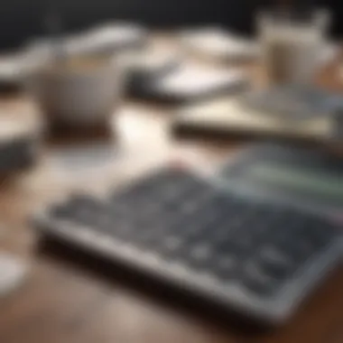 Budgeting Tools Illustration of a calculator and bills on a table