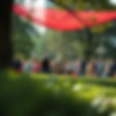 A thriving community gathering in a public park supported by national property