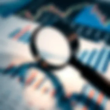 Exploring Financial Insights A close-up of a magnifying glass over financial graphs and charts