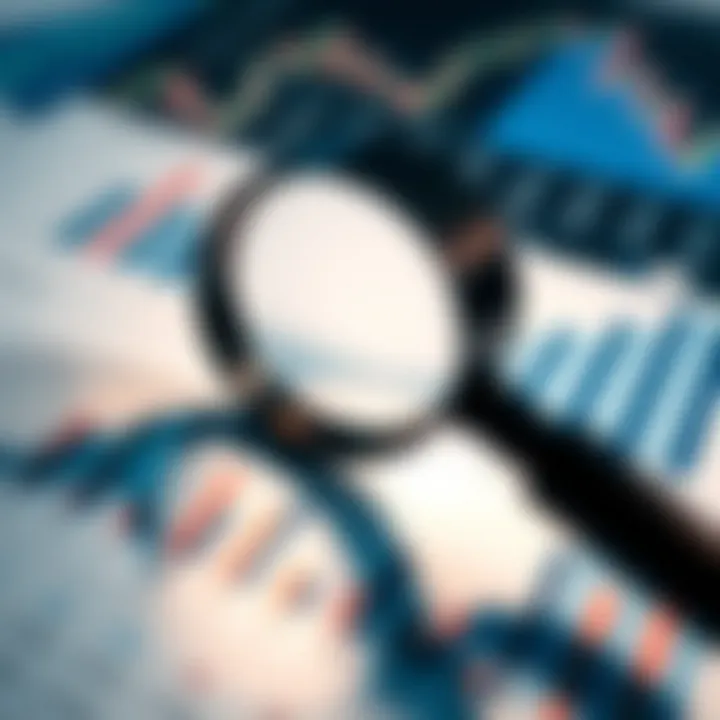 Exploring Financial Insights A close-up of a magnifying glass over financial graphs and charts