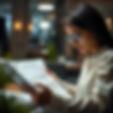 Sifting Through Investment Reports A person sifting through various investment reports and articles