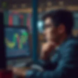 A thoughtful individual analyzing market data on a computer screen