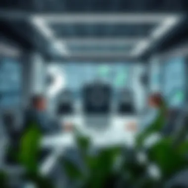 Innovative Collaboration in Future Consulting Workspaces Futuristic office environment showcasing collaboration technologies