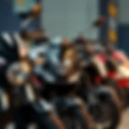 A close-up view of different motorcycle models