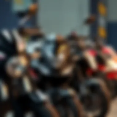 A close-up view of different motorcycle models