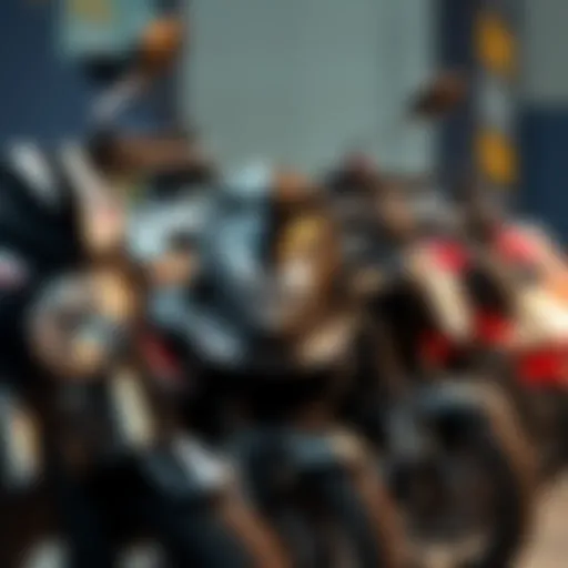 A close-up view of different motorcycle models